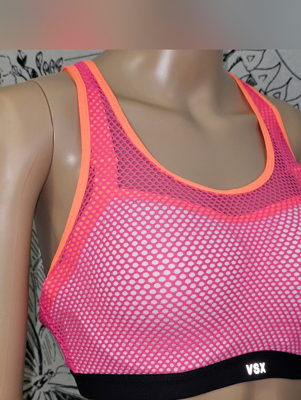 VSX Hot Pink Sports Bra with Neon Orange Trim 36C